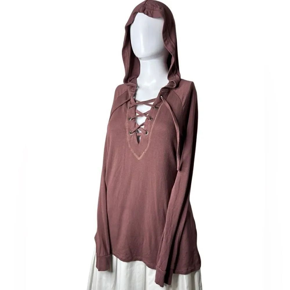 White Crow Lace Up Casual Hoodie Purplish Brown Size XS